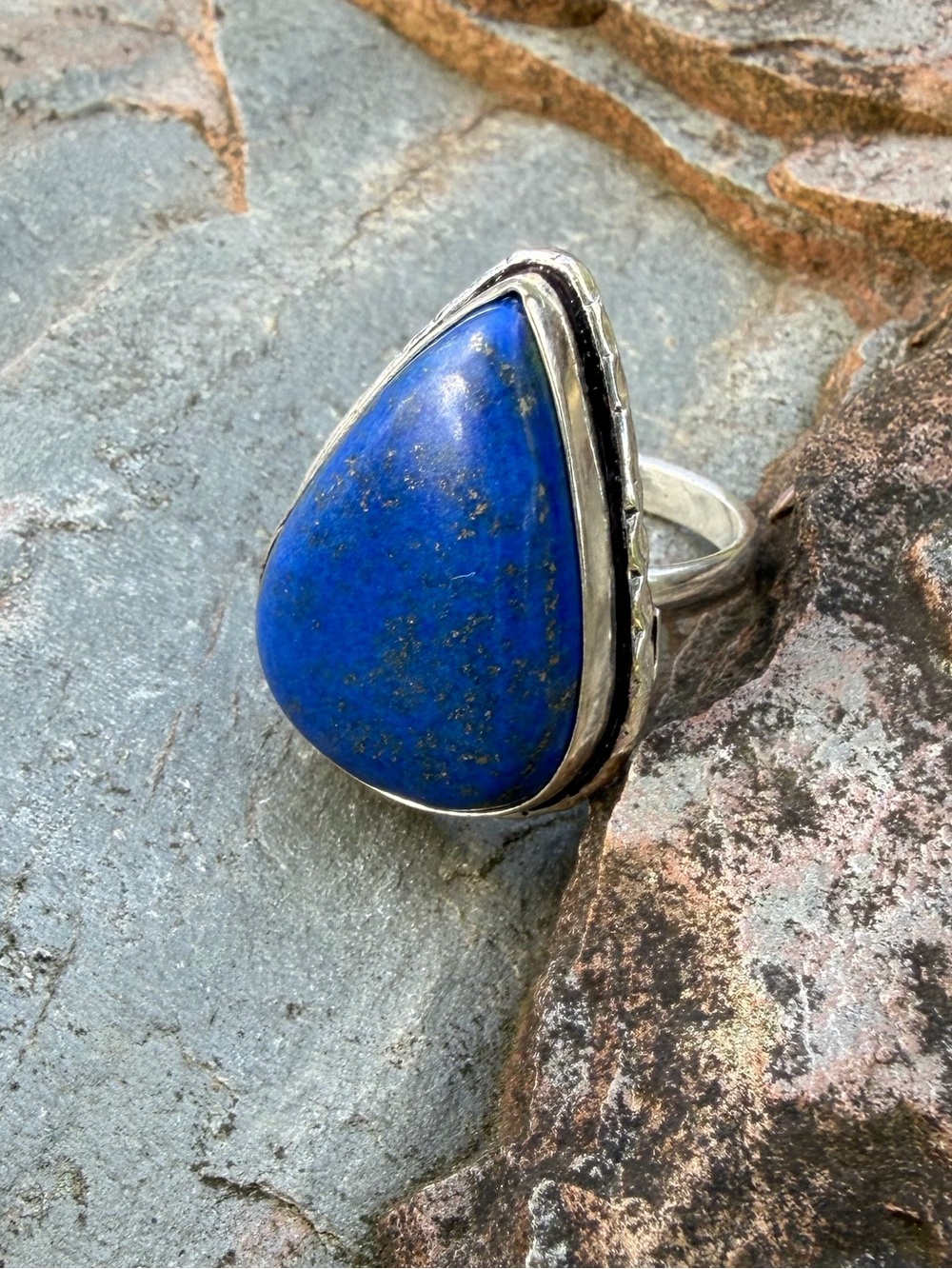 Vintage Lapis Lazuli Teardrop Silver Ring